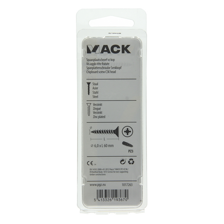 Mack 1017263 - spaanplaatschroef vz kop geelverz. 6 st 6,0 x 60 mm | 10 stuks