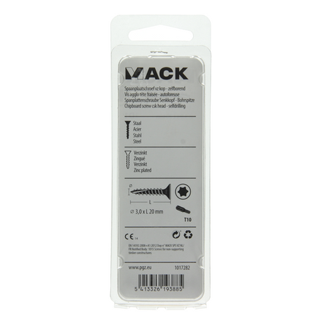 Mack 1017282 - spaanplschr.vzkop-zelfb. geelverz. 45 st 3,0 x 20 mm | 10 stuks