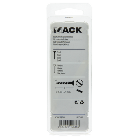 Mack 1017354 - houtschroef verzonken kop verz20 st 4,0 x 25 mm | 10 stuks