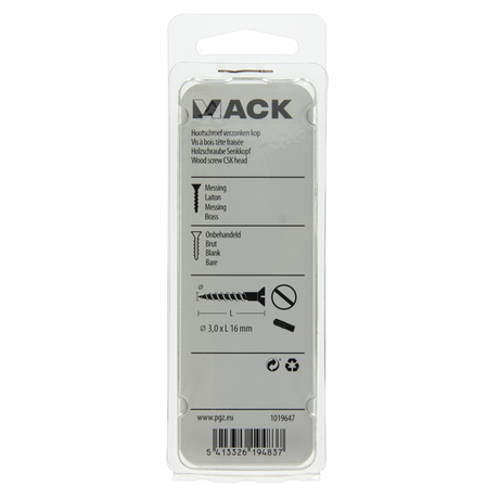 Mack 1019647 - houtschroef verzonken kop messing 14st 3,0 x 16 mm | 10 stuks