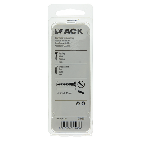 Mack 1019650 - houtschroef verzonken kop messing 12st 3,5 x 16 mm | 10 stuks