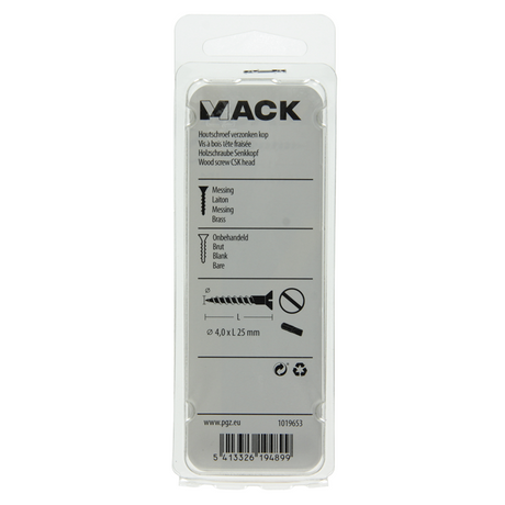 Mack 1019653 - houtschroef verzonken kop messing 9 st 4,0 x 25 mm | 10 stuks
