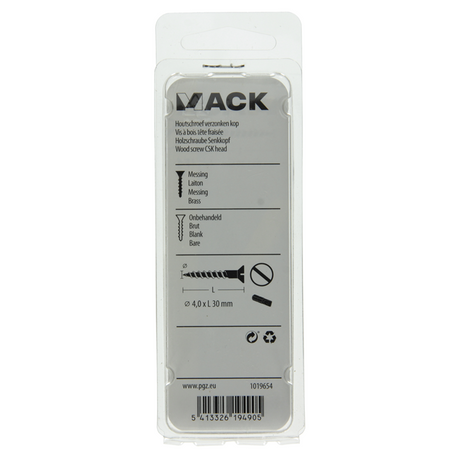 Mack 1019654 - houtschroef verzonken kop messing 7 st 4,0 x 30 mm | 10 stuks