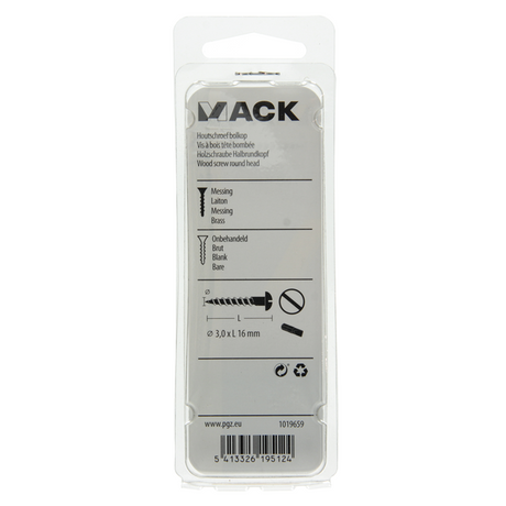 Mack 1019659 - houtschroef bolkop messing 12 st 3,0 x 16 mm | 10 stuks