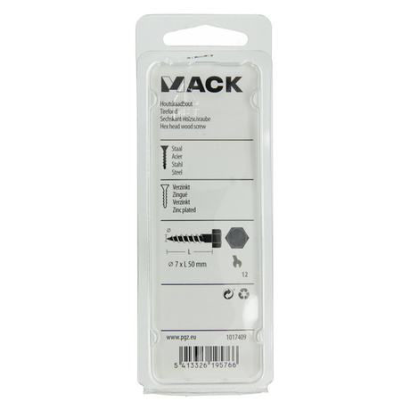 Mack 1017409 - houtdraadbout staal verzinkt 9 st 7 x 50 mm | 5 stuks