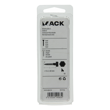 Mack 1017416 - houtdraadbout staal verzinkt 6 st 8 x 60 mm | 5 stuks