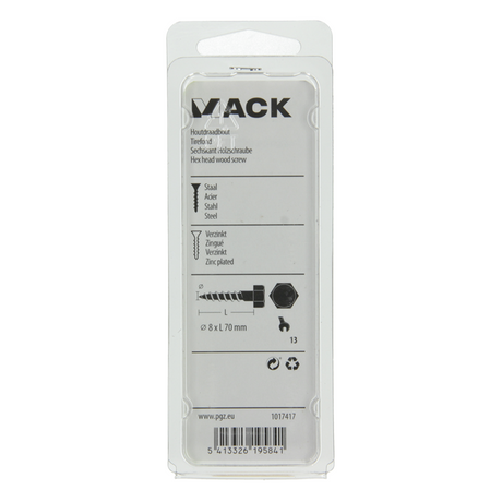 Mack 1017417 - houtdraadbout staal verzinkt 5 st 8 x 70 mm | 5 stuks