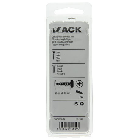 Mack 1017448 - zelftappende schroef cyl kop verz. 18st 4,2 x 19 mm | 10 stuks
