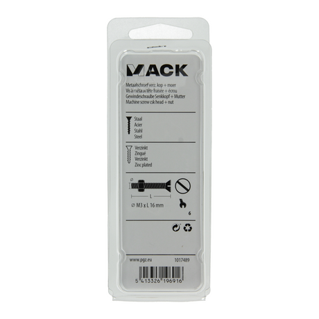 Mack 1017489 - metaalschroef verz. kop + moer verz. 27st m3 x 16 mm | 10 stuks