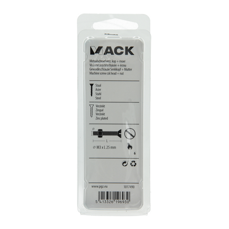Mack 1017490 - metaalschroef verz. kop + moer verz. 22st m3 x 25 mm | 10 stuks