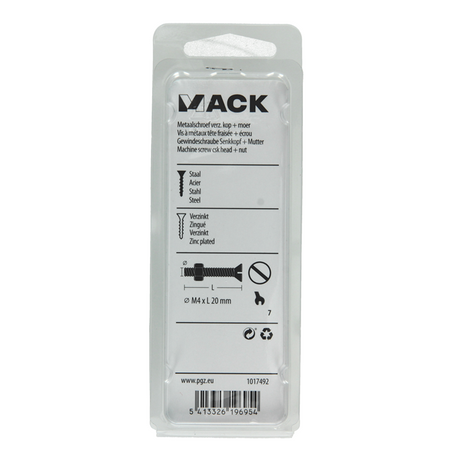 Mack 1017492 - metaalschroef verz. kop + moer verz. 18st m4 x 20 mm | 10 stuks