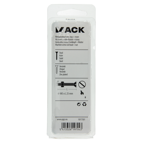 Mack 1017501 - metaalschroef verz. kop + moer verz. 14st m5 x 25 mm | 10 stuks