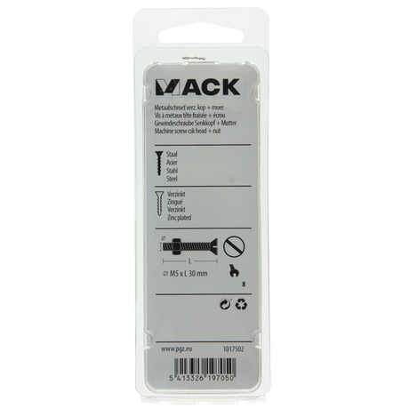 Mack 1017502 - metaalschroef verz. kop + moer verz. 13st m5 x 30 mm | 10 stuks
