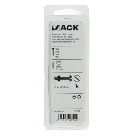 Mack 1017520 - metaalschroef cyl. kop + moer verz. 14 st m4 x 30 mm | 10 stuks