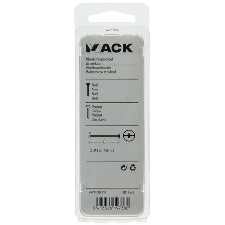 Mack 1017532 - afbreek-metaalschroef verz. 4 st m4 x 50 mm | 10 stuks