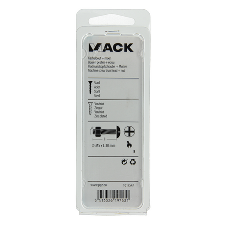 Mack 1017547 - kachelbout + moer staal verzinkt 12 st m5 x 30 mm | 5 stuks