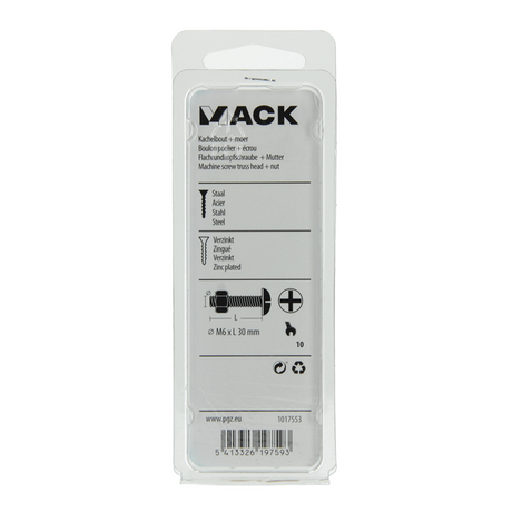 Mack 1017553 - kachelbout + moer staal verzinkt 8 st m6 x 30 mm | 5 stuks