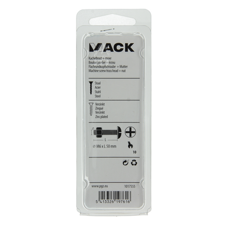 Mack 1017555 - kachelbout + moer staal verzinkt 6 st m6 x 50 mm | 5 stuks