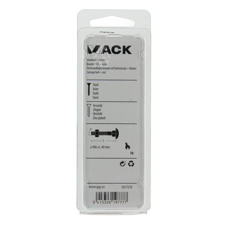 Mack 1017570 - houtbout + moer staal verzinkt7 st m6 x 40 mm | 5 stuks