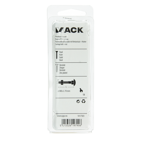 Mack 1017583 - houtbout + moer staal verzinkt3 st m8 x 70 mm | 5 stuks