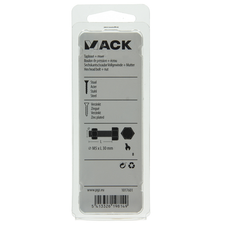 Mack 1017601 - tapbout + moer staal verzinkt 12 st m5 x 30 mm | 10 stuks