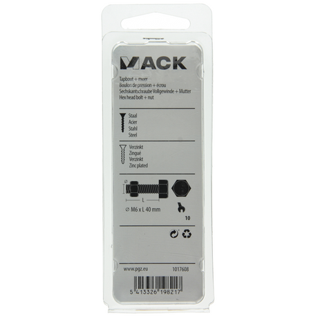 Mack 1017608 - tapbout + moer staal verzinkt 10 st m6 x 40 mm | 5 stuks