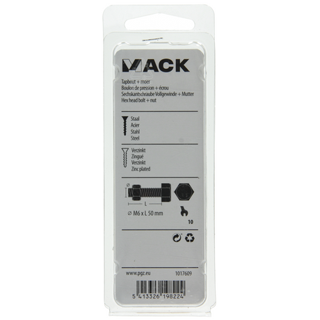 Mack 1017609 - tapbout + moer staal verzinkt 8 st m6 x 50 mm | 5 stuks