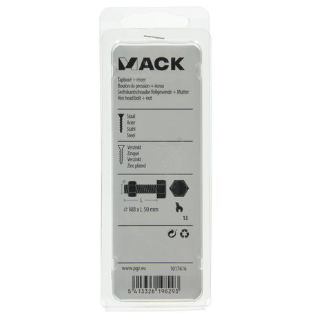 Mack 1017616 - tapbout + moer staal verzinkt 4 st m8 x 50 mm | 10 stuks