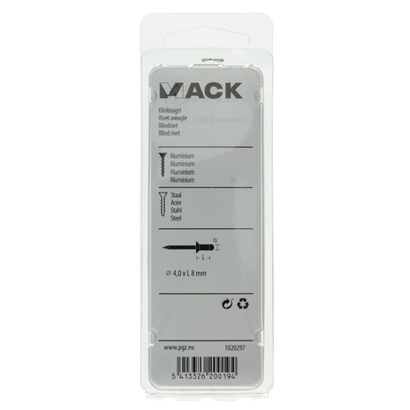 Mack 1020297 - 37 blindnieten alu 4,0x8mm | 5 stuks