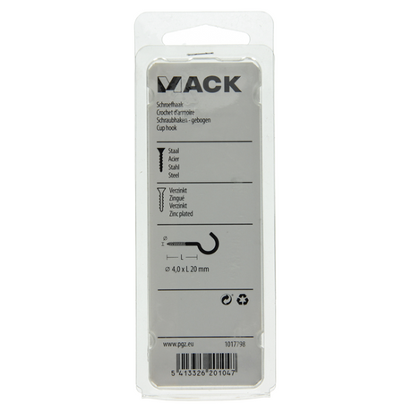 Mack 1017798 - schroefhaak staal verzinkt 8st 4,0 x 20 mm | 10 stuks