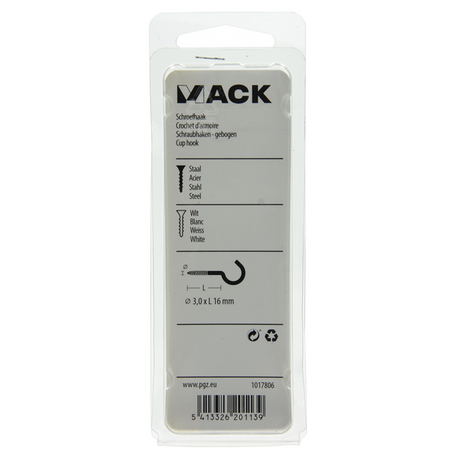 Mack 1017806 - schroefhaak staal wit 7 st 3,0 x 16 mm | 10 stuks