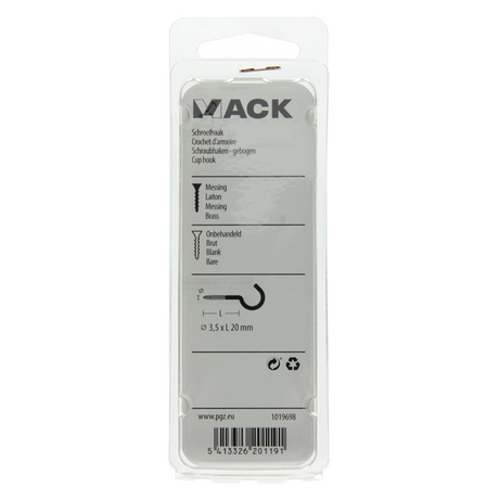 Mack 1019698 - schroefhaak messing 3 st 3,5 x 20mm | 10 stuks