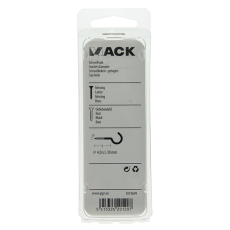 Mack 1019699 - schroefhaak messing 2 st 4,0 x 30mm | 10 stuks
