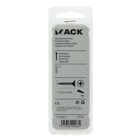 Mack 1019730 - spaanplaatschroef vz kop rvs 31 st 3,0 x 16 mm | 10 stuks