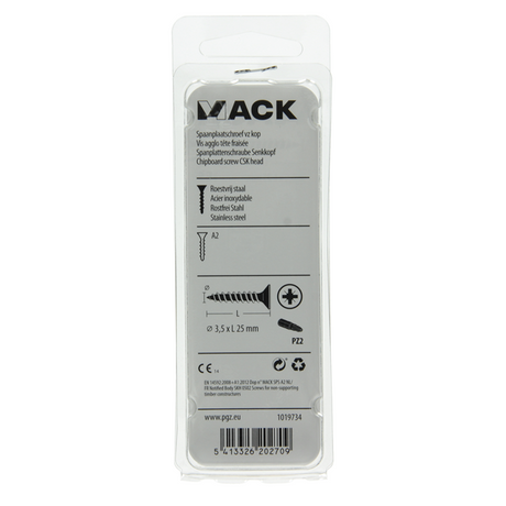 Mack 1019734 - spaanplaatschroef vz kop rvs 18 st 3,5 x 25 mm | 10 stuks