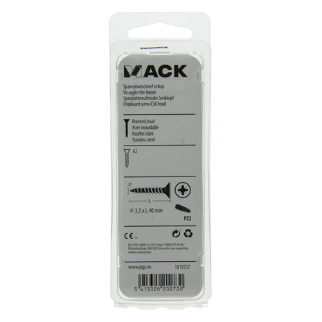 Mack 1019737 - spaanplaatschroef vz kop rvs 12 st 3,5 x 40 mm | 10 stuks