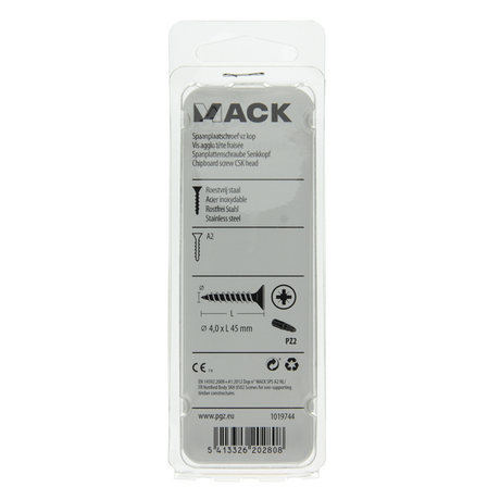 Mack 1019744 - spaanplaatschroef vz kop rvs 9 st 4,0 x 45 mm | 10 stuks