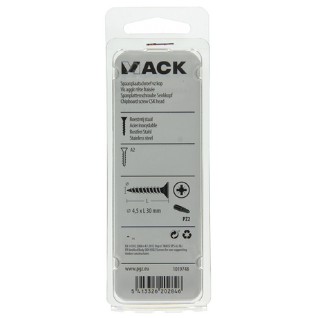 Mack 1019748 - spaanplaatschroef vz kop rvs 10 st 4,5 x 30 mm | 10 stuks