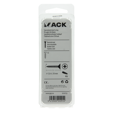 Mack 1019755 - spaanplaatschroef vz kop rvs 8 st 5,0 x 50 mm | 10 stuks