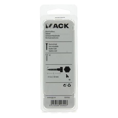Mack 1019765 - houtdraadbout roestvrijstaal 4 st 6 x 50 mm | 10 stuks