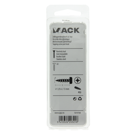 Mack 1019784 - zelftappende schroef cyl.kop a2 12 st 3,9 x 13 mm | 10 stuks