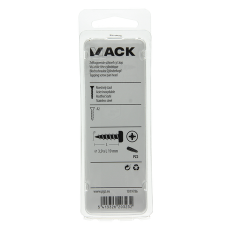 Mack 1019786 - zelftappende schroef cyl.kop a2 10 st 3,9 x 19 mm | 10 stuks