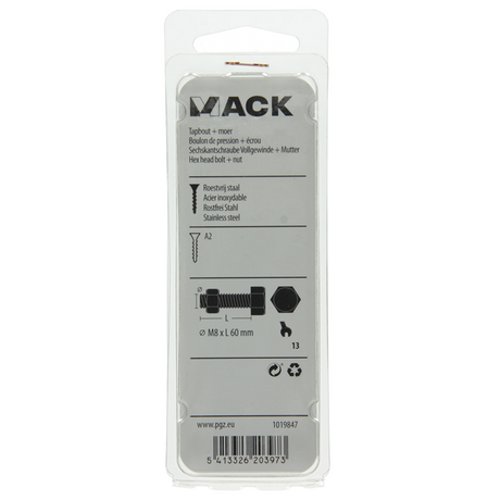 Mack 1019847 - tapbout + moer roestvrijstaal 2 st m8x60 | 10 stuks