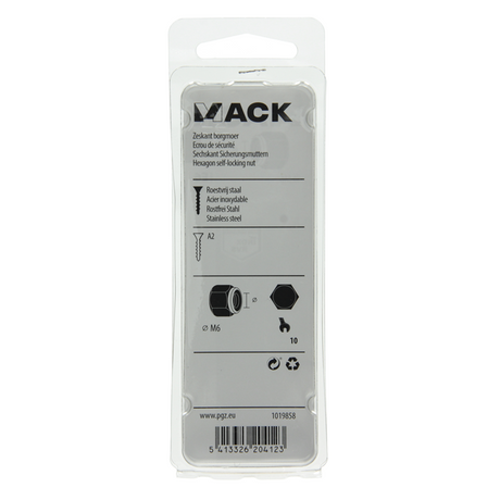 Mack 1019858 - zeskant borgmoer inox a2 6 st m 6 | 10 stuks
