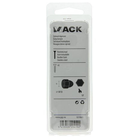 Mack 1019865 - zeskant dopmoer inox a2 2 st m 10 | 10 stuks