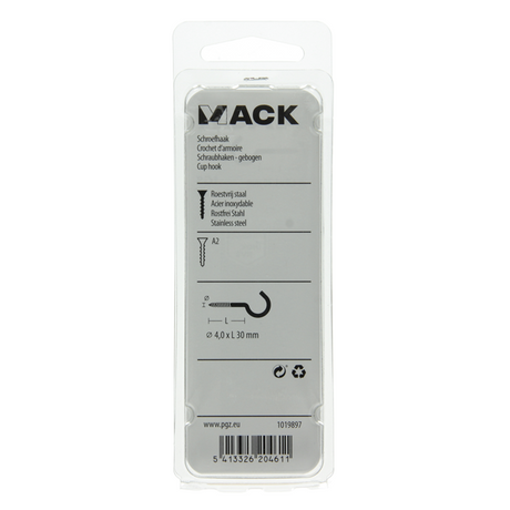Mack 1019897 - schroefhaak roestvrijstaal 2 st 4,0x30 mm | 10 stuks