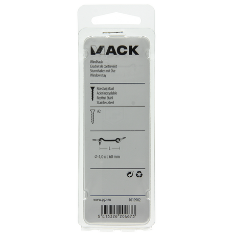 Mack 1019902 - windhaak roestvrijstaal 1 st 4,0 x 60 mm | 10 stuks