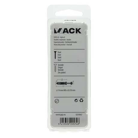 Mack 1019947 - keilbout 6-kant bout verzinkt 2 st m8x65 14x50 | 10 stuks