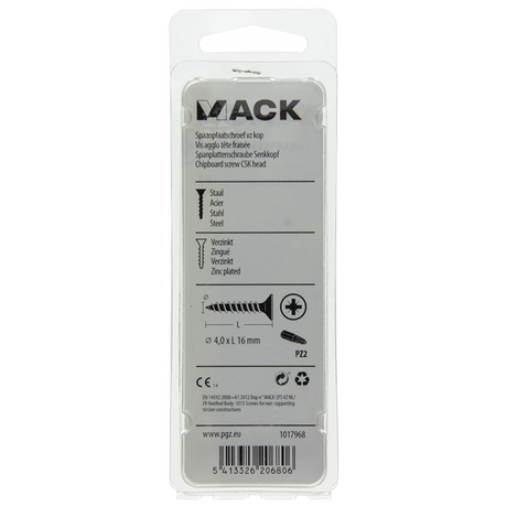 Mack 1017968 - spaanplaatschroef vz kop geelverz. 95st 4,0 x 16 mm | 5 stuks