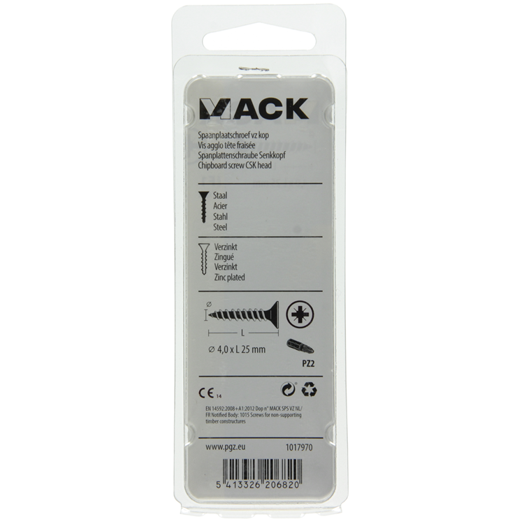 Mack 1017970 - spaanplaatschroef vz kop geelverz. 70st 4,0 x 25 mm | 5 stuks